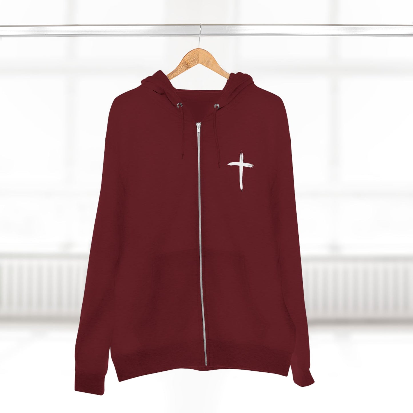 Cross Chest Zip Hoodie — Minimal Christian Faith Pullover