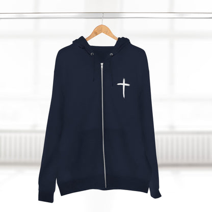Cross Chest Zip Hoodie — Minimal Christian Faith Pullover