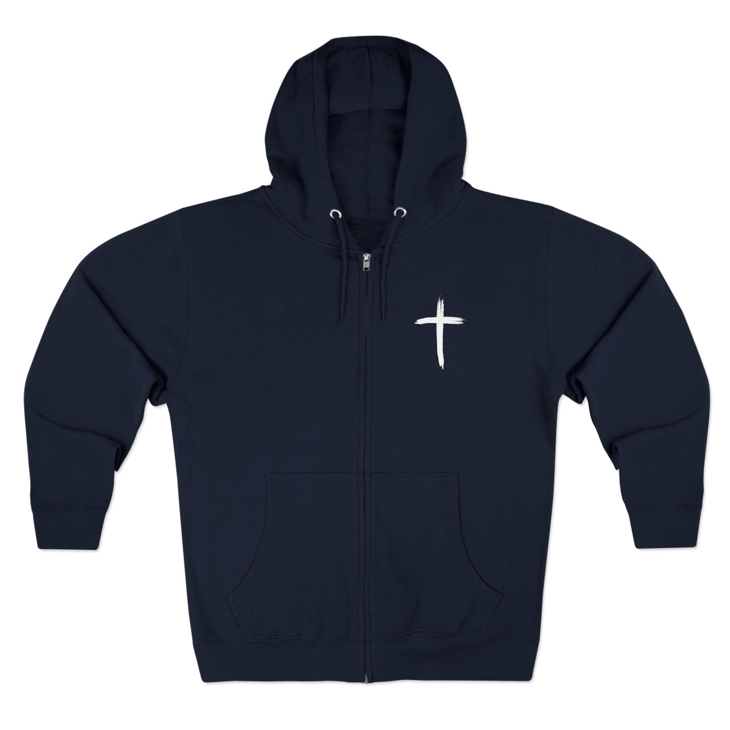 Cross Chest Zip Hoodie — Minimal Christian Faith Pullover