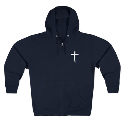 Cross Chest Zip Hoodie — Minimal Christian Faith Pullover