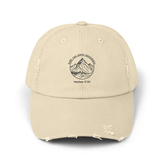 Distressed Mountain Baseball Cap — 'Mountains 17:20' Vintage Outdoor Hat
