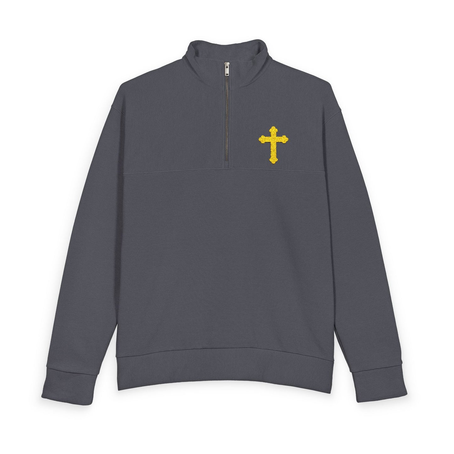 Men's Quarter-Zip Pullover with Yellow Floral Cross Chest Design