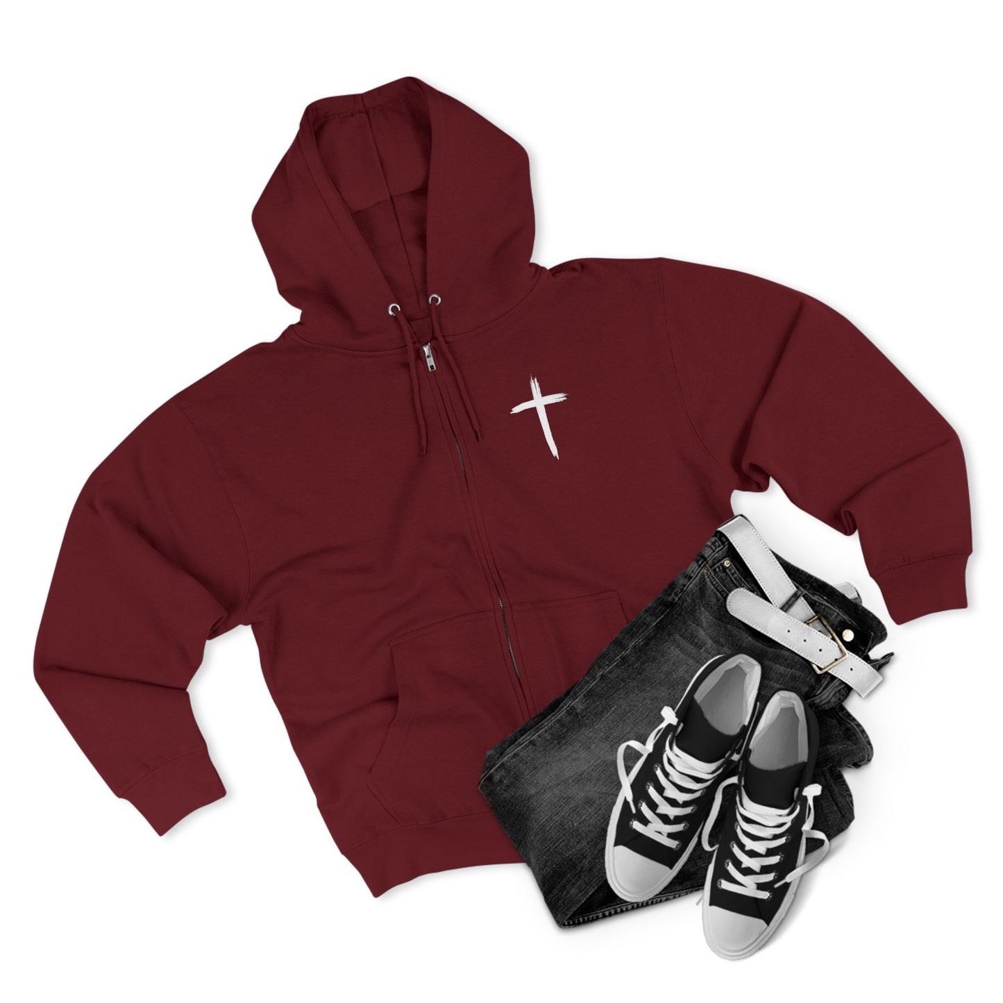 Cross Chest Zip Hoodie — Minimal Christian Faith Pullover