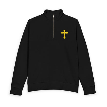 Men's Quarter-Zip Pullover with Yellow Floral Cross Chest Design