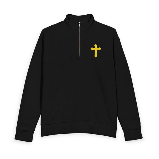 Men's Quarter-Zip Pullover with Yellow Floral Cross Chest Design