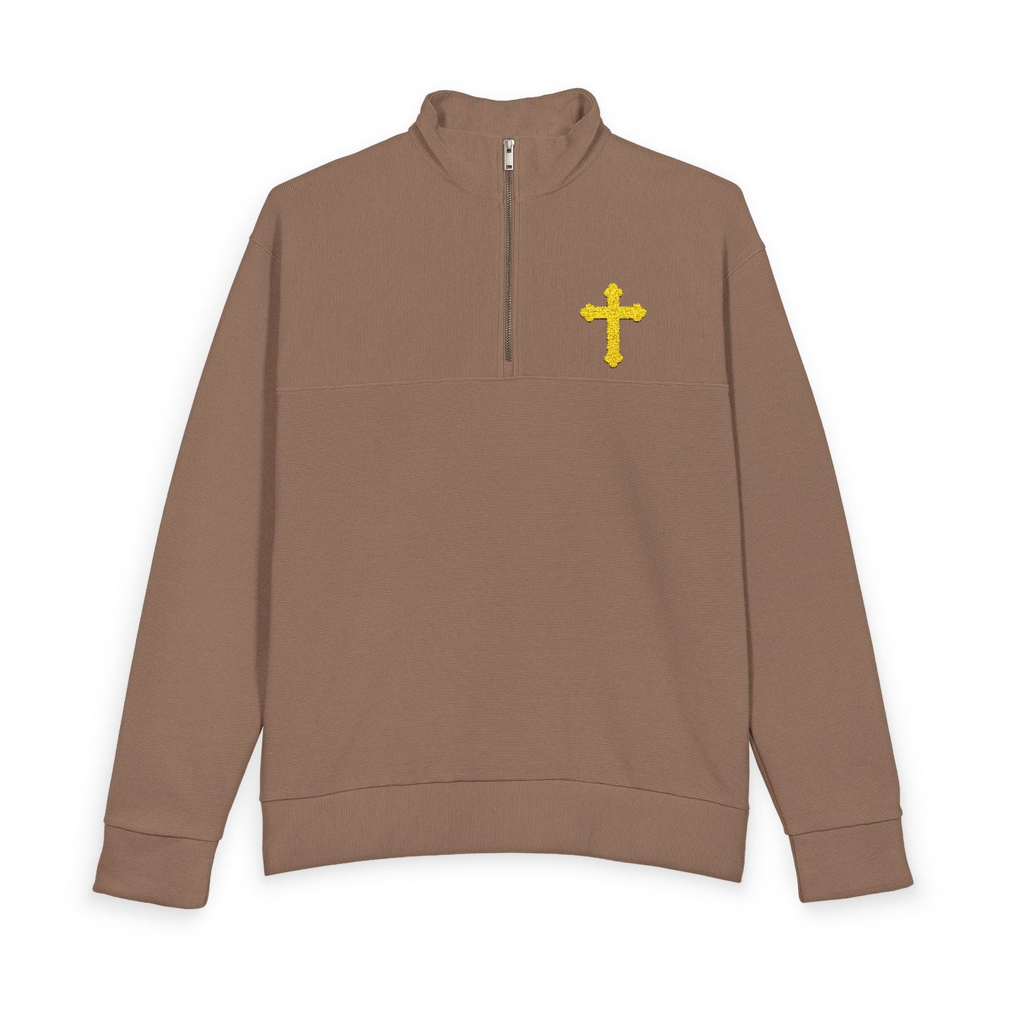 Men's Quarter-Zip Pullover with Yellow Floral Cross Chest Design