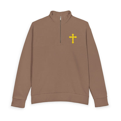 Men's Quarter-Zip Pullover with Yellow Floral Cross Chest Design